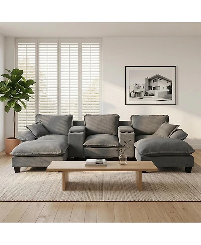 Streamdale Furniture Modular U-Shape Cloud Couch with Storage, Usb, 2 Ottomans and 2 Pillows