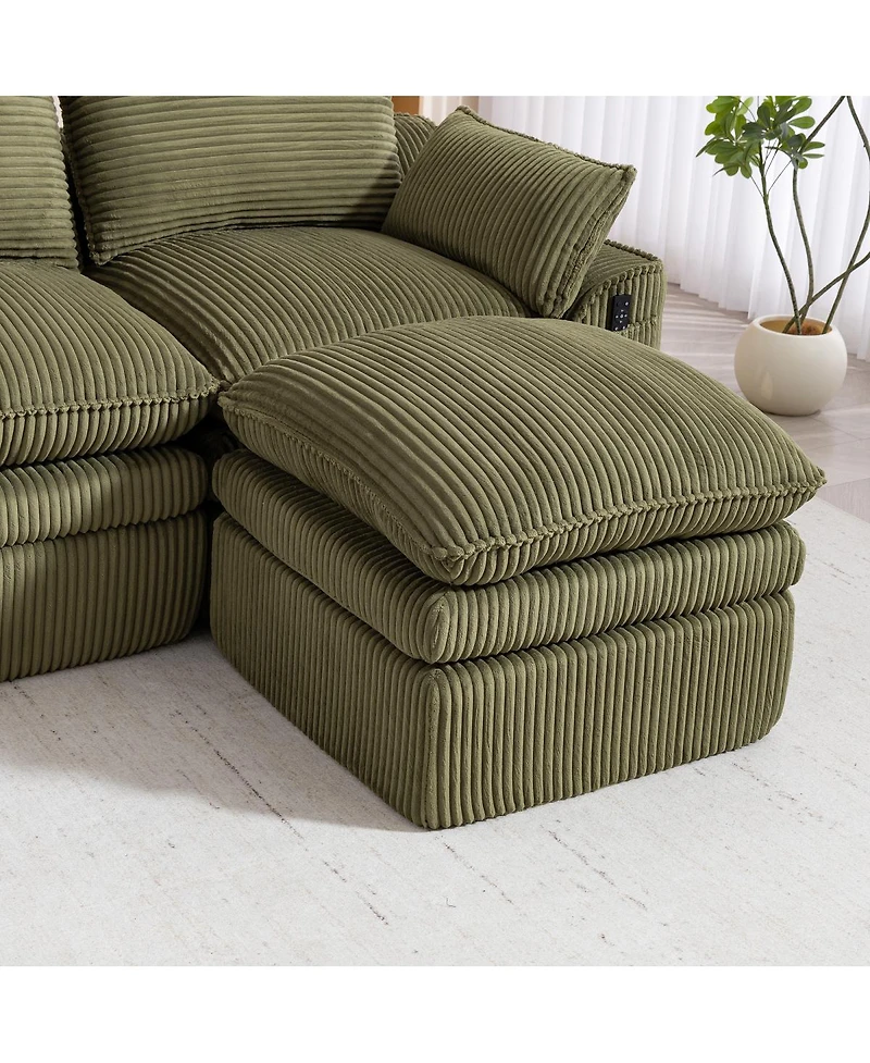 Streamdale Furniture L-Shaped Modular Corduroy Sectional Sofa with Movable Footstool and Pillows