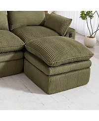 Streamdale Furniture L-Shaped Modular Corduroy Sectional Sofa with Movable Footstool and Pillows