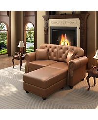 Streamdale Furniture 63" Faux Leather Chesterfield Sofa with Nailhead Trim and 2 Pillows