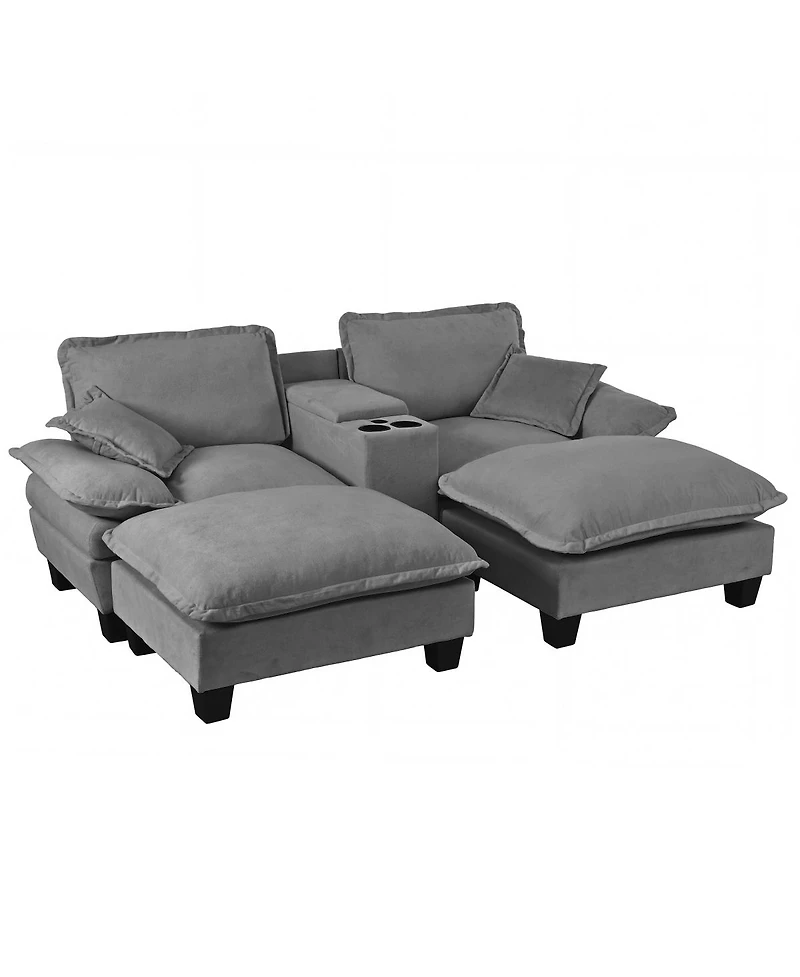 Streamdale Furniture Modular Cloud Couch with Storage, Usb, 2 Ottomans and Pillows