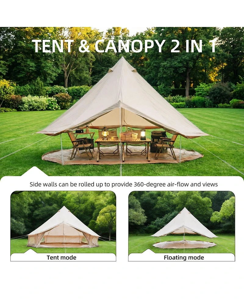 Streamdale Furniture 4 Season 13.1Feet Waterproof Bell Tent with Stove Jack for 8 People
