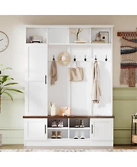 Streamdale Furniture 3-in-1 Farmhouse Hall Tree with Storage Bench and 6 Hooks, 55"W