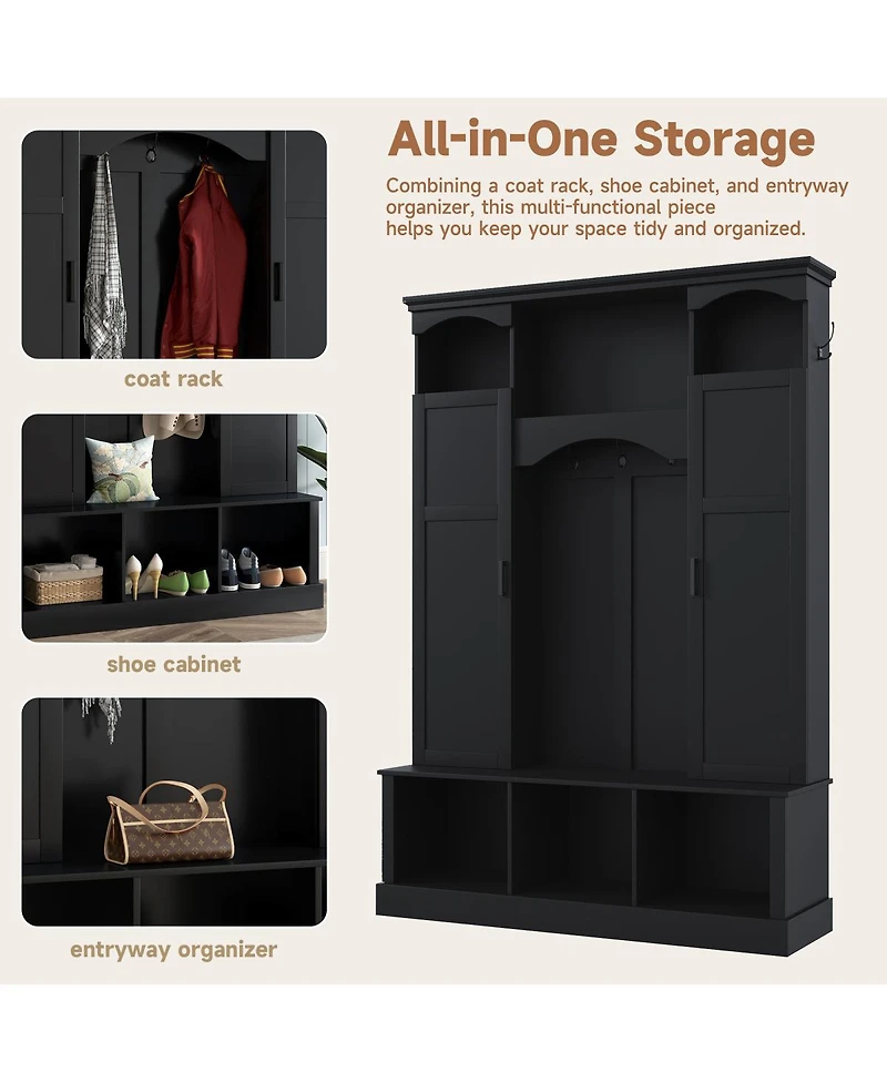 Streamdale Furniture Modern All-in-One Arched Hall Tree with Storage Bench and 7 Hooks