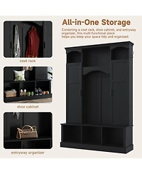 Streamdale Furniture Modern All-in-One Arched Hall Tree with Storage Bench and 7 Hooks