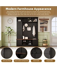 Streamdale Furniture 3-in-1 Farmhouse Hall Tree with Storage Bench and 6 Hooks, 55"W