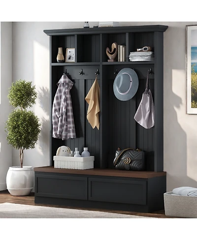 Streamdale Furniture Farmhouse 4-in-1 Hall Tree with Storage Bench and 2 Drawers