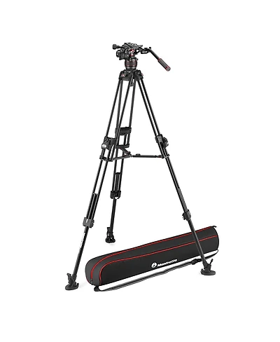 Manfrotto Nitrotech 608 Series Fluid Video Head with 645 Fast Twin Leg Aluminum Tripod and Mid-Level Spreader