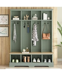 Streamdale Furniture Farmhouse 3-in-1 Hall Tree with 8 Hooks and Shoe Storage