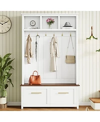 Streamdale Furniture 4-in-1 Hall Tree with Storage Bench, 6 Hooks, and 2 Drawers