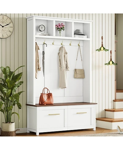 Streamdale Furniture 4-in-1 Hall Tree with Storage Bench, 6 Hooks, and 2 Drawers