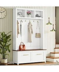 Streamdale Furniture 4-in-1 Hall Tree with Storage Bench, 6 Hooks, and 2 Drawers