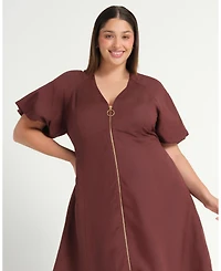 Estelle Women's Heather Linen Zip-Front Fit Flare Mini Dress