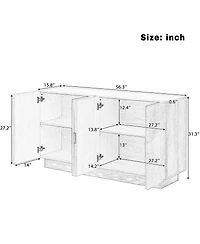 Streamdale Furniture 4-Door Wood Sideboard Cabinet with Adjustable Shelves