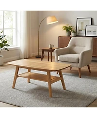 Streamdale Furniture Mid-Century Modern Solid Oak Coffee Table with Storage Shelf