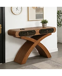 Streamdale Furniture Ashwood Veneered Cross-Leg Console Table with Two Drawers