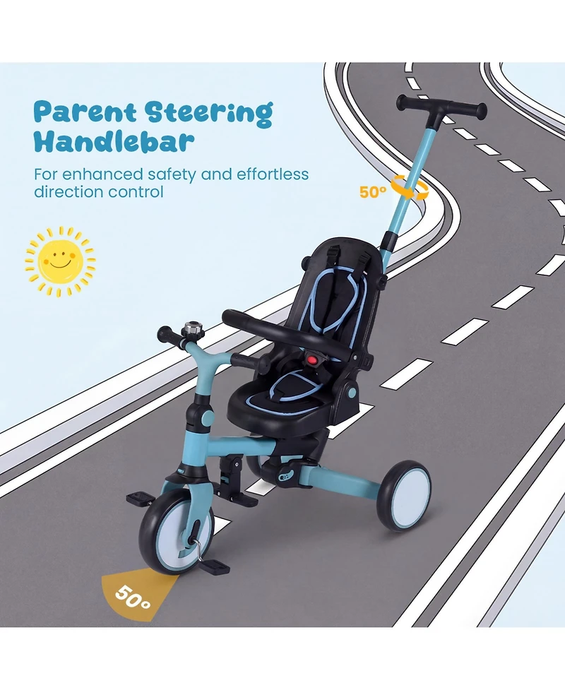 Slickblue Toddler Tricycle 8-in-1 with Push Handle and Canopy