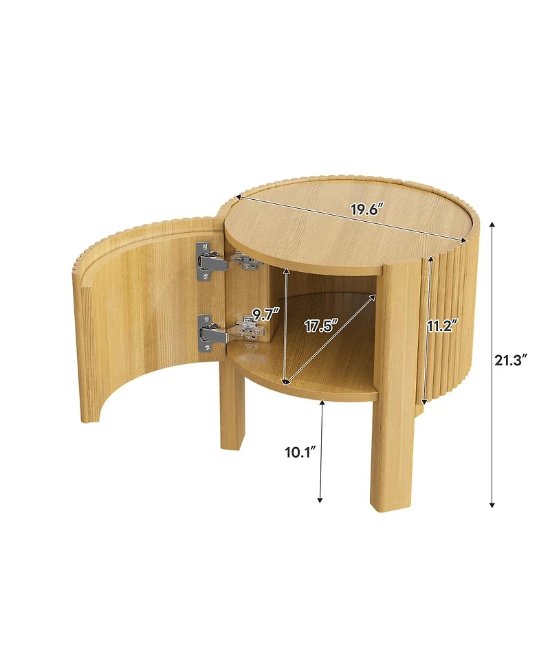Streamdale Furniture Round Fluted Side Table with Storage, Solid Wood, 19.6