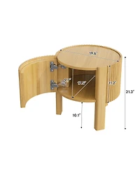 Streamdale Furniture Round Fluted Side Table with Storage, Solid Wood, 19.6