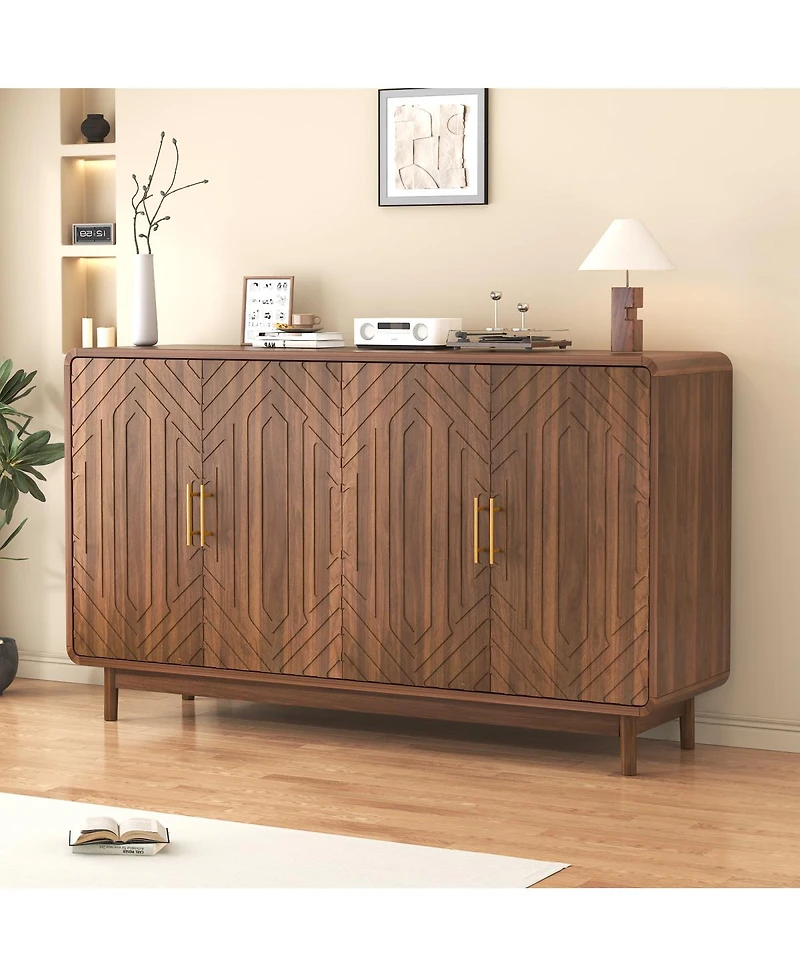 Streamdale Furniture 4-Door Carved Sideboard Buffet Cabinet with Adjustable Storage Shelves