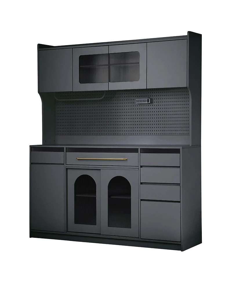 Streamdale Furniture 63'' Freestanding Buffet with Hutch, Coffee Bar Storage Cabinet