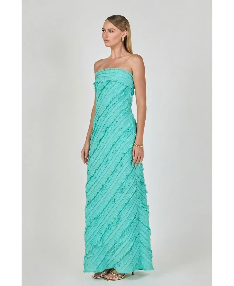 endless rose Women's Strapless Ruffled Maxi Dress