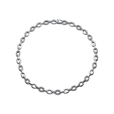 Genevive Brilliant Gold Plated Micro Cz Pave Oval Link Necklace