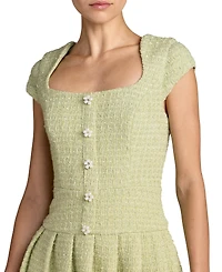 Mac Duggal Women's Boucle Cap Sleeve Pleated Skirt Mini Dress