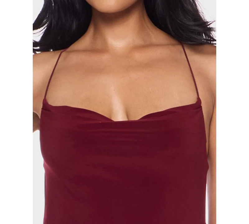 B Darlin Juniors Cowl Neck Ity Midi Dress with Bungee Cord Straps