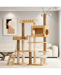 Streamdale Furniture 66.9" Modern Wood Cat Tree with Sisal Scratching Posts and Acrylic Hammock