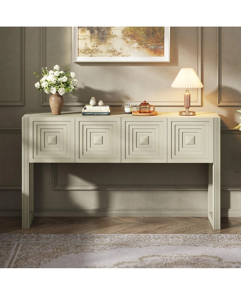 Streamdale Furniture Geometric Carved 3-Drawer Console Table with Fluted Legs