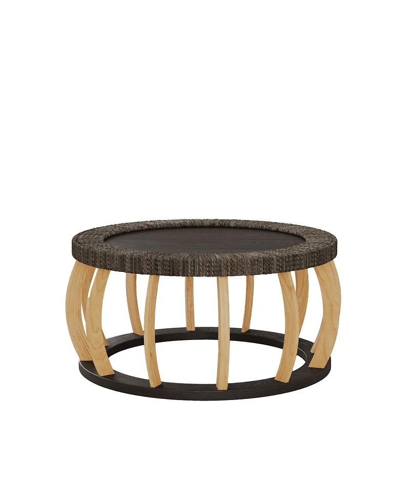 Streamdale Furniture Vintage Rattan and Solid Wood Round Coffee Table