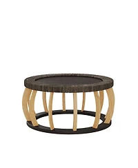 Streamdale Furniture Vintage Rattan and Solid Wood Round Coffee Table
