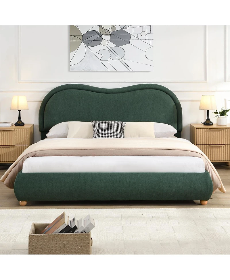 Streamdale Furniture Upholstered Platform Bed with Curved Headboard