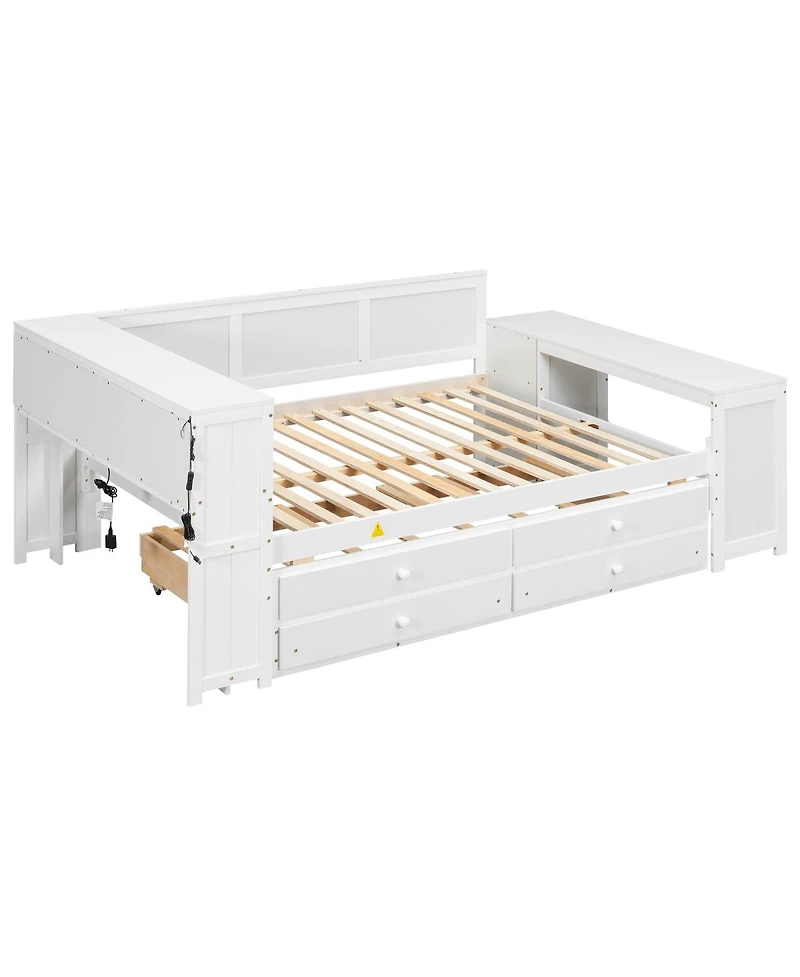 Streamdale Furniture Daybed with Storage, Trundle, Desk, Led and Charging Station