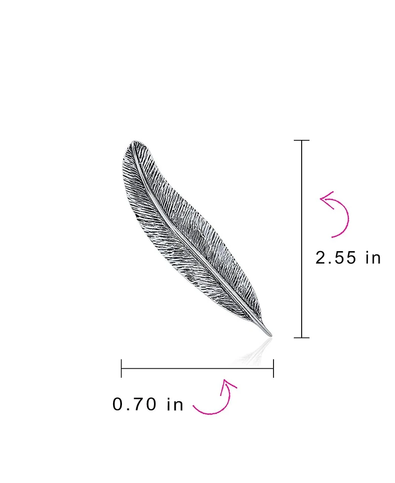 Bling Jewelry Fine Quill Feather Leaf Brooch Pin Oxidized .925 Sterling Silver