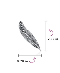 Bling Jewelry Fine Quill Feather Leaf Brooch Pin Oxidized .925 Sterling Silver