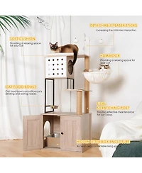 Streamdale Furniture Modern Cat Tree with Litter Box Enclosure and Scratching Posts