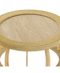 Streamdale Furniture Vintage Rattan Solid Wood Round Coffee Table