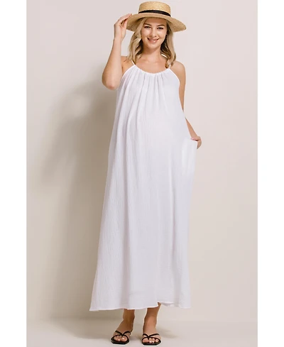 Hello Miz Maternity Sleeveless Scoop Neck Maxi Sundress with Pockets