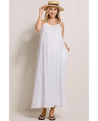 Hello Miz Maternity Sleeveless Scoop Neck Maxi Sundress with Pockets