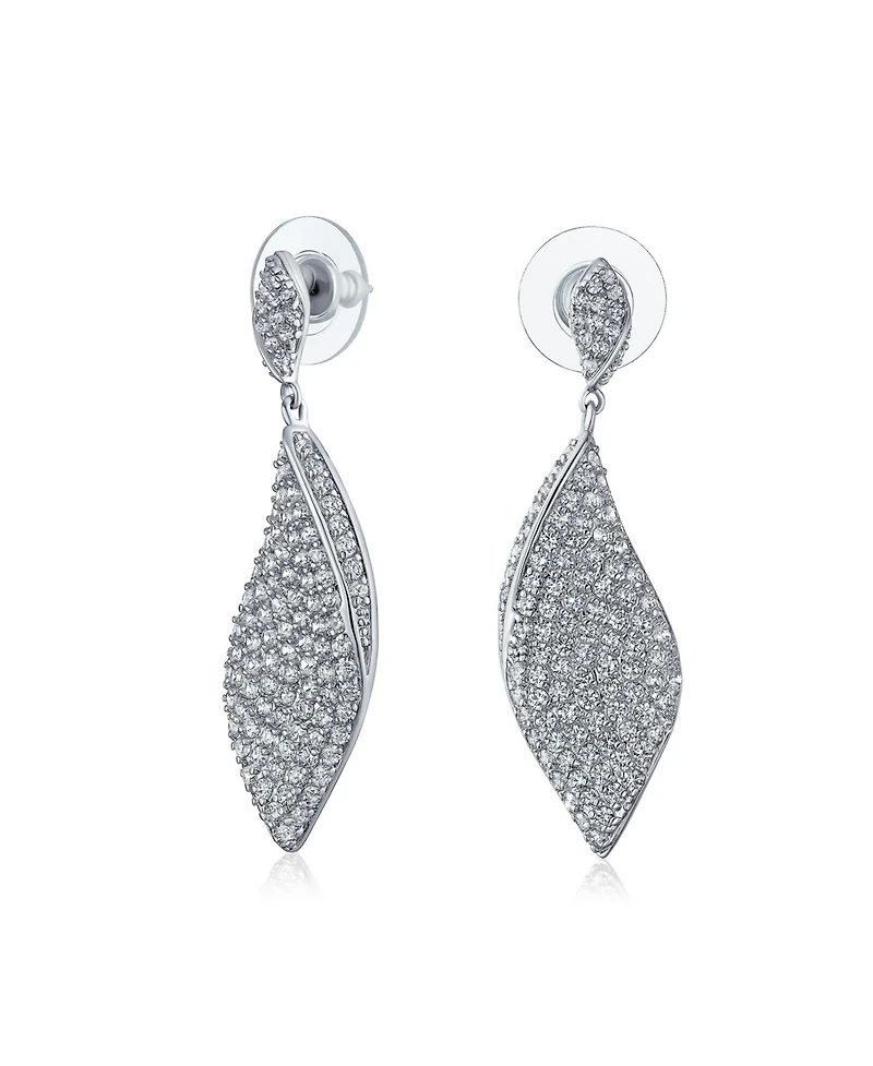 Bling Jewelry Modern Bridal Pave Cubic Zirconia Dangling Statement Teardrop Chandelier Earrings Silver Plated