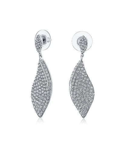 Bling Jewelry Modern Bridal Pave Cubic Zirconia Dangling Statement Teardrop Chandelier Earrings Silver Plated