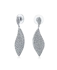 Bling Jewelry Modern Bridal Pave Cubic Zirconia Dangling Statement Teardrop Chandelier Earrings Silver Plated