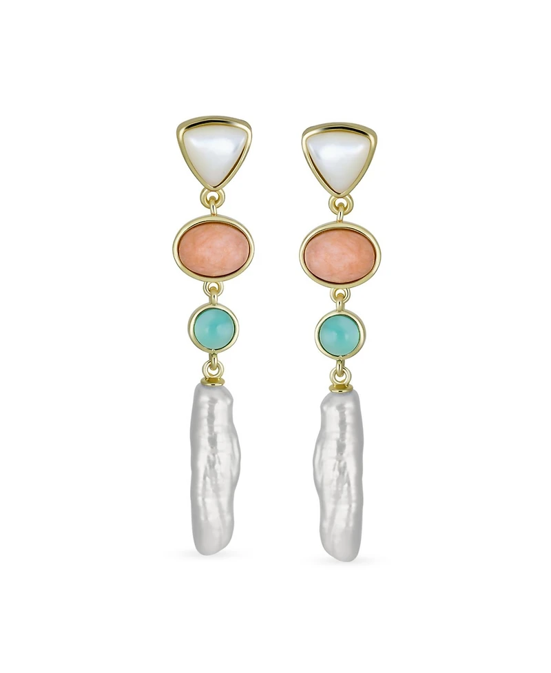 Bling Jewelry Multicolor Freshwater Cultured Baroque Pearl Elongated Dangle Earrings