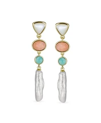 Bling Jewelry Multicolor Freshwater Cultured Baroque Pearl Elongated Dangle Earrings