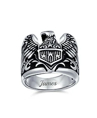 Bling Jewelry Men's Statement Bald Eagle Signet Ring Biker Patriotic Oxidized .925 Sterling Silver