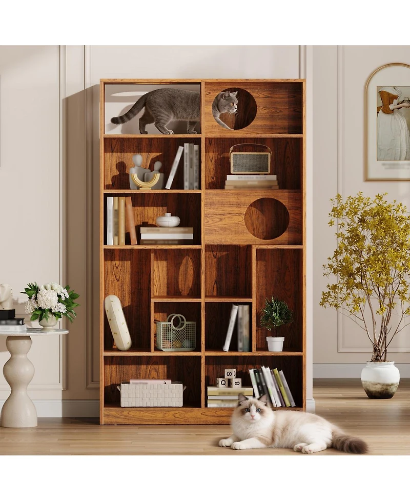 Streamdale Furniture 2-in-1 Wood Cat House and Bookshelf