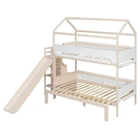 Streamdale Furniture House-Shaped Wooden Bunk Bed with Slide, Storage Stairs