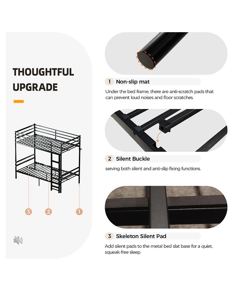 Streamdale Furniture Heavy-Duty Metal Bunk Bed with Guardrail and Ladder